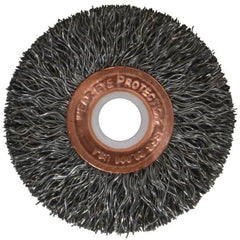 Weiler - 2" OD, 1/2" Arbor Hole, Crimped Steel Wheel Brush - 3/8" Face Width, 1/2" Trim Length, 0.0118" Filament Diam, 20,000 RPM - Caliber Tooling