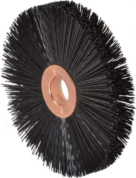 Weiler - 3" OD, 1/2" Arbor Hole, Crimped Nylon Wheel Brush - 3/8" Face Width, 1" Trim Length, 0.016" Filament Diam, 20,000 RPM - Caliber Tooling