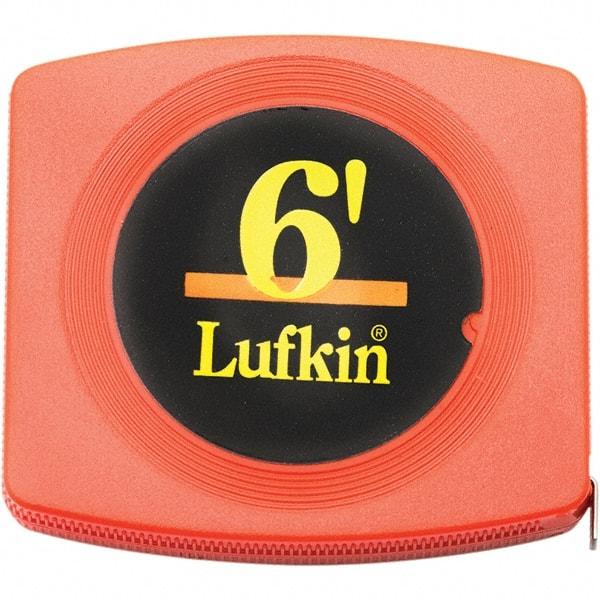 Lufkin - 6' x 1/4" Yellow Steel Blade Tape Measure - 1/16" Graduation, Inch Graduation Style, Black Vinyl Clad Steel Case - Caliber Tooling