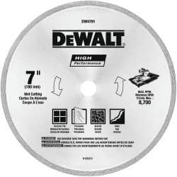 DeWALT - 7" Diam, 5/8 & 7/8" Arbor Hole Diam, Wet & Dry Cut Saw Blade - Diamond-Tipped, Straight Action, Standard Round Arbor - Caliber Tooling