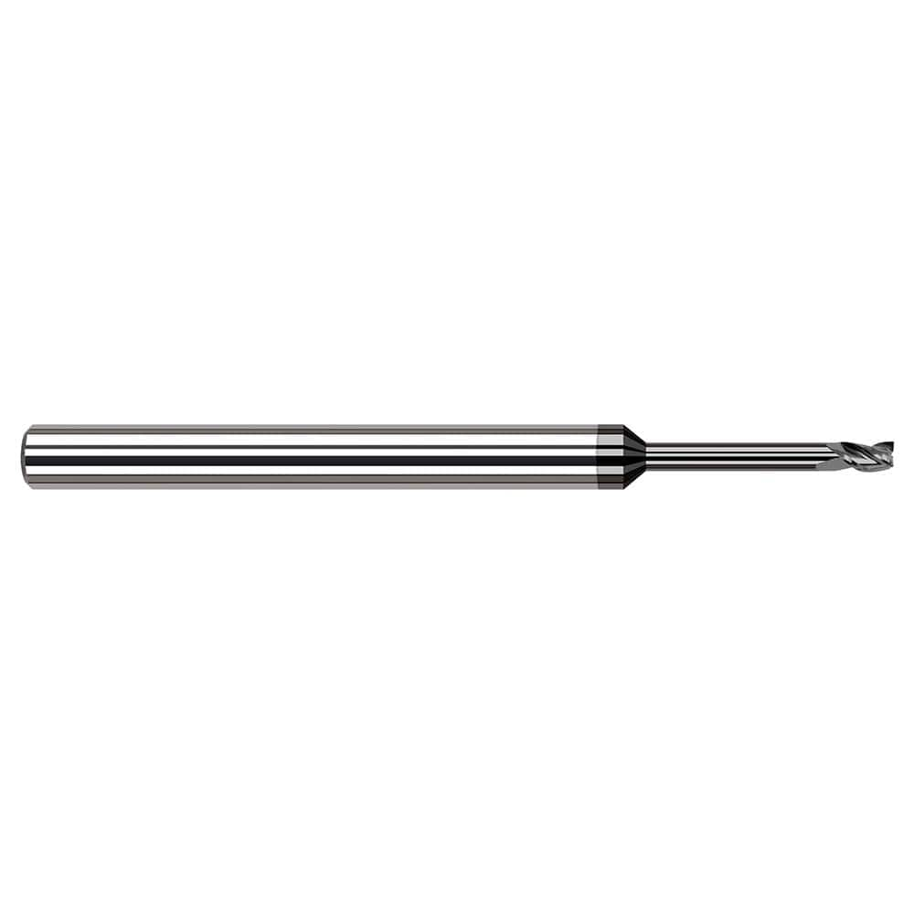 Square End Mill: 3/64'' Dia, 0.075'' LOC, 1/8'' Shank Dia, 2-1/2'' OAL, 3 Flutes, Solid Carbide Single End, Amorphous Diamond Finish, 30 ° Helix, Centercutting, RH Cut, RH Flute