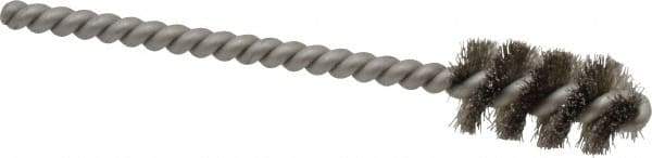 Made in USA - 1/2" Diam Helical Stainless Steel Tube Brush - Single Spiral, 0.005" Filament Diam, 1" Brush Length, 3-1/2" OAL, 0.162" Diam Stainless Steel Shank - Caliber Tooling