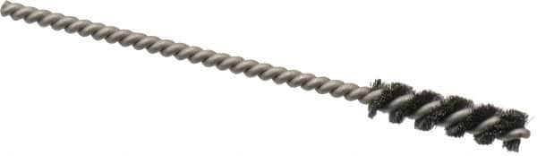 Made in USA - 1/4" Diam Helical Steel Tube Brush - Single Spiral, 0.004" Filament Diam, 1" Brush Length, 3-1/2" OAL, 0.11" Diam Stainless Steel Shank - Caliber Tooling