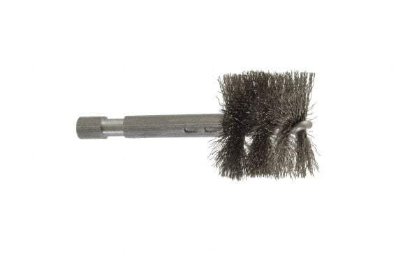 Made in USA - 1 Inch Inside Diameter, 1-1/8 Inch Actual Brush Diameter, Stainless Steel, Power Fitting and Cleaning Brush - 1/4 Shank Diameter, 2-3/4 Inch Long, Hex Shaft Stem - Caliber Tooling