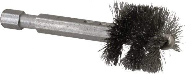 Made in USA - 7/8 Inch Inside Diameter, 1 Inch Actual Brush Diameter, Carbon Steel, Power Fitting and Cleaning Brush - 1/4 Shank Diameter, 2-3/4 Inch Long, Hex Shaft Stem - Caliber Tooling