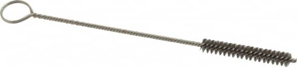 Made in USA - 1-1/2" Long x 1/4" Diam Stainless Steel Twisted Wire Bristle Brush - Double Spiral, 5-1/2" OAL, 0.003" Wire Diam, 0.062" Shank Diam - Caliber Tooling