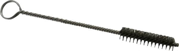 Made in USA - 1-1/2" Long x 3/8" Diam Stainless Steel Twisted Wire Bristle Brush - Double Spiral, 5-1/2" OAL, 0.005" Wire Diam, 0.085" Shank Diam - Caliber Tooling