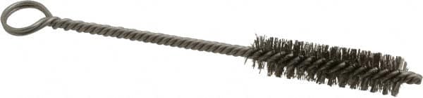 Made in USA - 2" Long x 1/2" Diam Stainless Steel Twisted Wire Bristle Brush - Double Spiral, 5-1/2" OAL, 0.006" Wire Diam, 0.11" Shank Diam - Caliber Tooling