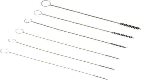 PRO-SOURCE - 6 Piece Nylon Hand Tube Brush Set - 1/2" to 3/4" Brush Length, 4" OAL, 0.022" Shank Diam - Caliber Tooling
