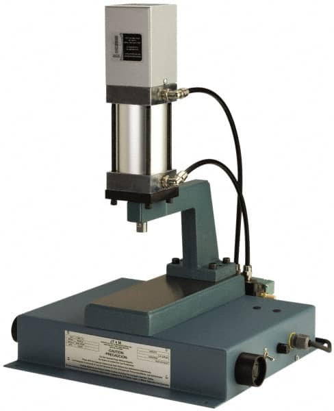 JT&M - 3/4" Ram, 6-1/32" Throat Depth, 660 Lb Pneumatic Arbor Press - 5-5/32" Max Work Height x 14-1/4" Max Work Width, 18.38" Base Width x 18.62" Base Depth - Caliber Tooling