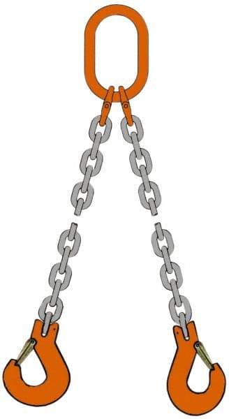 Pewag - 10' Long, 20,800 Lb Basket Capacity, 20,800 Lb Vertical Capacity, Alloy Steel Web Sling - DOS Chain Sling, 1/2" Diam Chain, Silver (Color), with 2 Sling Hooks & Master Link - Caliber Tooling