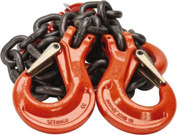 Pewag - 5' Long x 10" Wide, 26,000 Lb Basket Capacity, 26,000 Lb Vertical Capacity, Alloy Steel Web Sling - DOS Chain Sling, 1/2" Diam Chain, Self-Colored, with 2 Sling Hooks & Master Link - Caliber Tooling