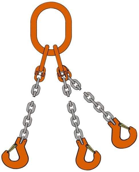 Pewag - 5' Long x 10" Wide, 22,800 Lb Basket Capacity, 22,800 Lb Vertical Capacity, Alloy Steel Web Sling - TOG Chain Sling, 3/8" Diam Chain, Self-Colored, with 3 Grab Hooks & Master Link - Caliber Tooling