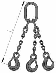 Pewag - 10' Long, 9,100 Lb Basket Capacity, 9,100 Lb Vertical Capacity, Alloy Steel Web Sling - TOS Chain Sling, 9/32" Diam Chain, Silver (Color), with 3 Sling Hooks & Master Link - Caliber Tooling