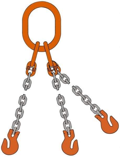 Pewag - 5' Long, 18,400 Lb Basket Capacity, 18,400 Lb Vertical Capacity, Alloy Steel Web Sling - TOS Chain Sling, 3/8" Diam Chain, Silver (Color), with 3 Sling Hooks & Master Link - Caliber Tooling