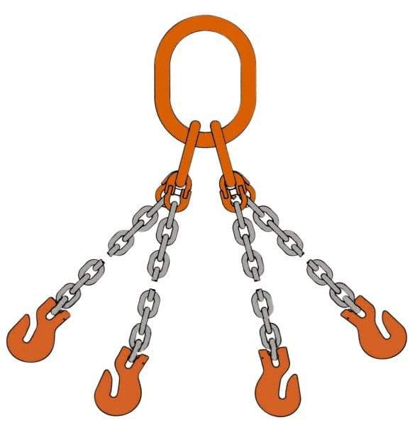 Pewag - 5' Long, 31,200 Lb Basket Capacity, 31,200 Lb Vertical Capacity, Alloy Steel Web Sling - QOS Chain Sling, 1/2" Diam Chain, Silver (Color), with 4 Sling Hooks & Master Link - Caliber Tooling