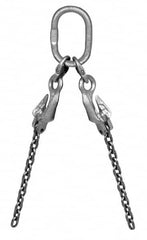 Pewag - 5' Long, 18,400 Lb Basket Capacity, 18,400 Lb Vertical Capacity, Alloy Steel Web Sling - QOG Chain Sling, 3/8" Diam Chain, Silver (Color), with 4 Grab Hooks, Master Link & 4 Shortening Hooks - Caliber Tooling