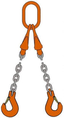 Pewag - 5' Long, 20,800 Lb Basket Capacity, 20,800 Lb Vertical Capacity, Alloy Steel Web Sling - DOS Chain Sling, 1/2" Diam Chain, Silver (Color), with 2 Sling Hooks, Master Link & 2 Shortening Hooks - Caliber Tooling