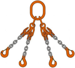 Pewag - 5' Long x 10" Wide, 22,800 Lb Basket Capacity, 22,800 Lb Vertical Capacity, Alloy Steel Web Sling - QOS Chain Sling, 3/8" Diam Chain, Self-Colored, with 4 Sling Hooks, Master Link & 4 Shortening Hooks - Caliber Tooling