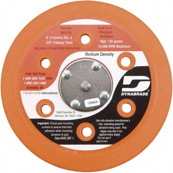 Dynabrade - 6" Diam Adhesive/PSA Disc Backing Pad - Medium Density, 13,000 RPM - Caliber Tooling