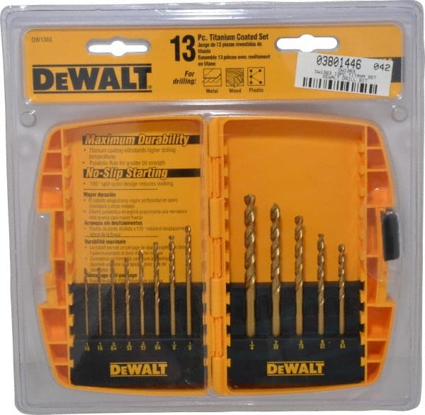 DeWALT - 1/16 to 1/4", 135° Point, Titanium Finish, High Speed Steel Jobber Length Drill Bit Set - Caliber Tooling