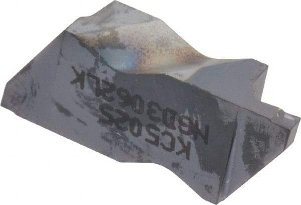 Kennametal - 3062NGD K Grade KC5025, 1.58mm Cutting Width Carbide Grooving Insert - 3.18mm Max Depth of Cut, Left Hand, 0.19mm Corner Radius, TiAlN Finish - Caliber Tooling