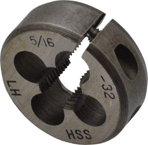 Interstate - 5/16-32 UNEF Thread, 1" Outside Diam High Speed Steel Round Die - Left Hand Thread, Adjustable - Exact Industrial Supply