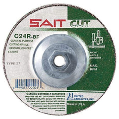 Sait - 24 Grit, 5" Wheel Diam, 1/8" Wheel Thickness, Type 27 Depressed Center Wheel - Silicon Carbide, Resinoid Bond, R Hardness, 12,200 Max RPM, Compatible with Angle Grinder - Caliber Tooling