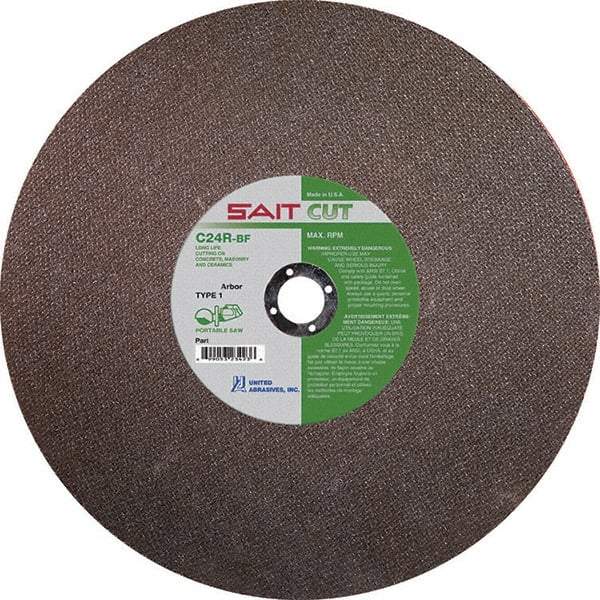 Sait - 14" 24 Grit Silicon Carbide Cutoff Wheel - 1/8" Thick, 1" Arbor, 5,400 Max RPM, Use with Portable Tools - Caliber Tooling