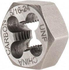 Interstate - 5/16-24 UNF Thread, 11/16" Hex, Right Hand Thread, Hex Rethreading Die - Carbon Steel, 5/16" Thick - Exact Industrial Supply