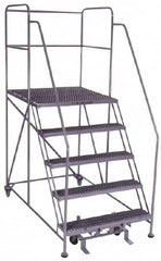 PW Platforms - 5 Step, 86 Inch Overall Height, Grip Strut Tread, Rolling Safety Ladder - 600 Lb. Load Capacity, 50 Inch Platform Height, 40 Inch Base Width x 67 Inch Base Depth - Caliber Tooling