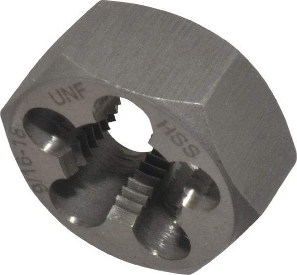 Interstate - 9/16-18 UNF Thread, 1-1/16" Hex, Right Hand Thread, Hex Rethreading Die - High Speed Steel, 1/2" Thick - Exact Industrial Supply