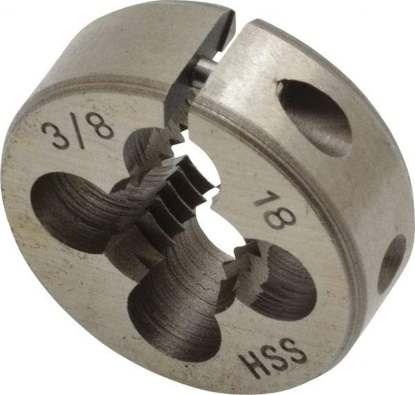 Interstate - 3/8-18 NPT/NPTF Thread, Adjustable HSS Pipe Die - 1" Outside Diam, High Speed Steel, Right Hand Thread - Exact Industrial Supply