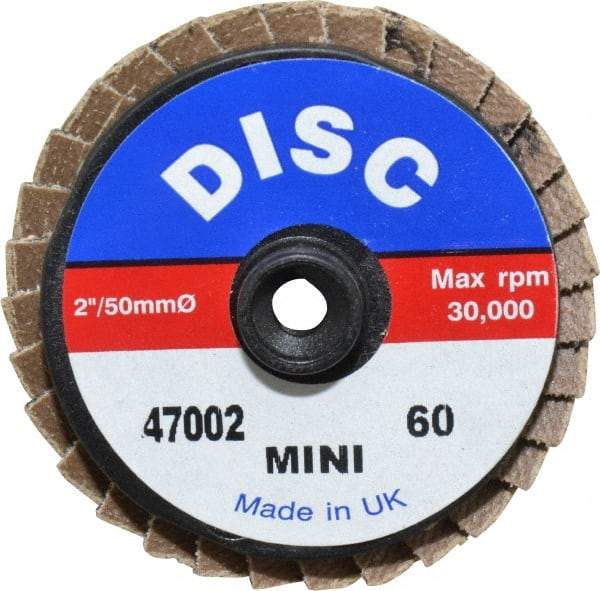 Garryson - 60 Grit, 2" Disc Diam, Type 27 Zirconia Alumina Flap Disc - 30,000 Max RPM, Nylon Backing, Quick Change Type S Attaching System, Coated - Caliber Tooling