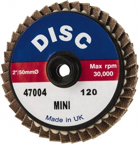 Garryson - 120 Grit, 2" Disc Diam, Type 27 Zirconia Alumina Flap Disc - 30,000 Max RPM, Nylon Backing, Quick Change Type S Attaching System, Coated - Caliber Tooling