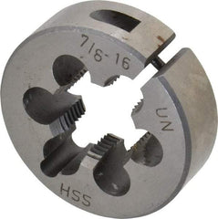 Interstate - 7/8-16 UNS Thread, 2" Outside Diam High Speed Steel Round Die - Right Hand Thread, Adjustable - Exact Industrial Supply