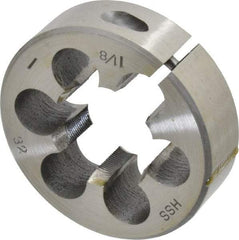 Interstate - 1-1/8 - 32 UNS Thread, 2-1/2" Outside Diam High Speed Steel Round Die - Right Hand Thread, Adjustable - Exact Industrial Supply