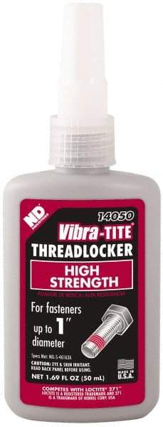 Vibra-Tite - 50 mL Bottle, Red, High Strength Liquid Threadlocker - Series 140, 24 hr Full Cure Time, Hand Tool, Heat Removal - Caliber Tooling