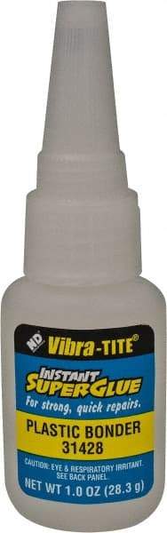 Vibra-Tite - 1 oz Bottle Clear Instant Adhesive - 20 sec Fixture Time, Bonds to Plastic - Caliber Tooling