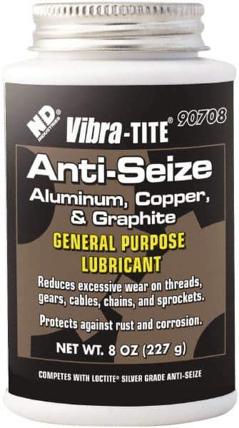 Vibra-Tite - 8 oz Can Anti-Seize Anti-Seize Lubricant - Aluminum/Copper/Graphite, -65 to 1,600°F, Silver Colored, Water Resistant - Caliber Tooling