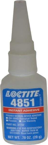 Loctite - 0.70 oz Bottle Clear Instant Adhesive - Series 4851, 20 sec Fixture Time, 24 hr Full Cure Time, Bonds to Fabric, Leather & Paper - Caliber Tooling