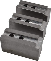 H & R Manufacturing - 15" Chuck Capacity, 1.5mm x 60° Serrated Attachment, Square Soft Lathe Chuck Jaw - 3 Jaws, Steel, 1.69" Btw Mount Hole Ctrs, 6-1/2" Long x 2-1/2" Wide x 3-1/2" High, 0.866" Groove, 20mm Fastener - Caliber Tooling