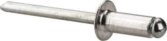 Marson - Button Head Aluminum Open End Blind Rivet - Steel Mandrel, 3/16" to 1/4" Grip, 3/8" Head Diam, 0.192" to 0.196" Hole Diam, 0.45" Length Under Head, 3/16" Body Diam - Caliber Tooling