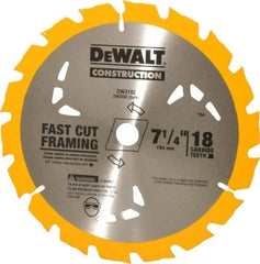 DeWALT - 7-1/4" Diam, 5/8" Arbor Hole Diam, 18 Tooth Wet & Dry Cut Saw Blade - Carbide-Tipped, General Purpose Action, Diamond Arbor - Caliber Tooling