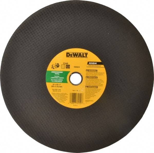 DeWALT - 14" Silicon Carbide Cutoff Wheel - 1/8" Thick, 1" Arbor, 5,500 Max RPM, Use with Circular Saws - Caliber Tooling