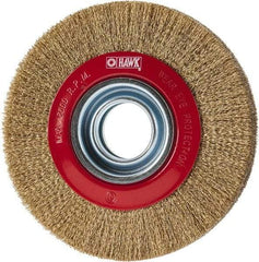 Value Collection - 6" OD, 1-1/4" Arbor Hole, Crimped Brass-Coated Steel Wheel Brush - 1" Face Width, 1-1/8" Trim Length, 0.007" Filament Diam, 6,000 RPM - Caliber Tooling