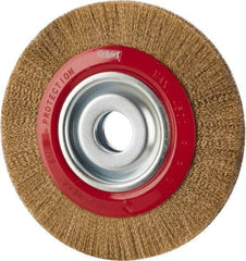 Value Collection - 8" OD, 1-1/4" Arbor Hole, Crimped Brass-Coated Steel Wheel Brush - 3/4" Face Width, 1-11/32" Trim Length, 0.007" Filament Diam, 4,500 RPM - Caliber Tooling