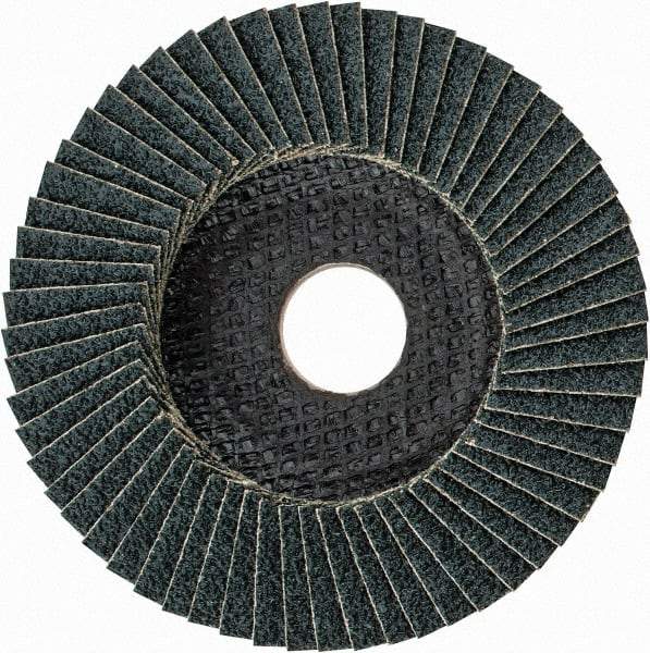 PFERD - 40 Grit, 4-1/2" Disc Diam, 7/8" Center Hole, Type 27 Zirconia Alumina Flap Disc - 13,300 Max RPM, Fiberglass Backing, Arbor Attaching System, Coated - Caliber Tooling