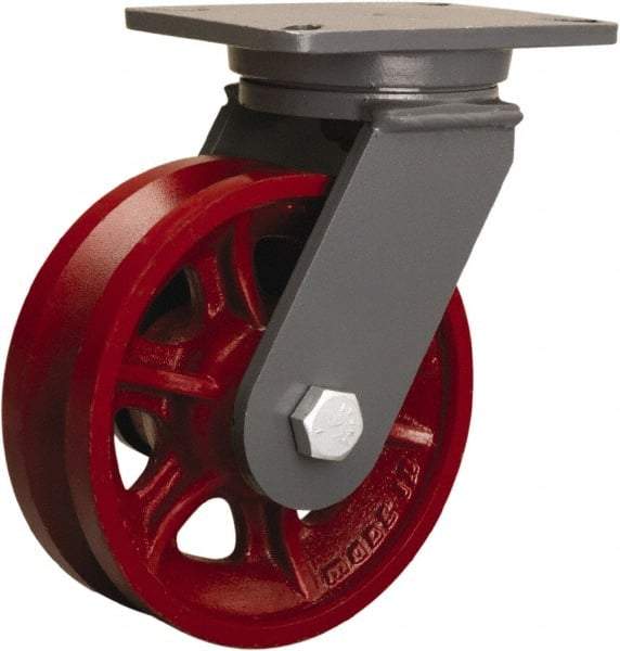 Hamilton - 8" Diam x 2-3/4" Wide, Iron Swivel Caster - 2,500 Lb Capacity, Top Plate Mount, 5-1/4" x 7-1/4" Plate, Tapered Roller Bearing - Caliber Tooling