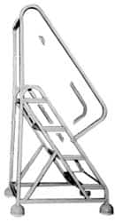 Gillis - 70" 4 Step Ladder - Rolling Steel Office Ladder, 300 Lb Capacity, 40" Platform Height, 25" Base Width x 34" Depth, Rubber Matted - Caliber Tooling